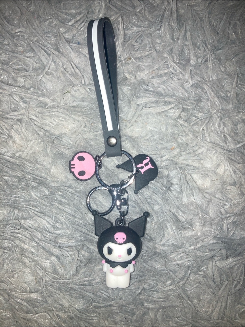 Kuromi Style Black & Pink Character Keychain Wristlet